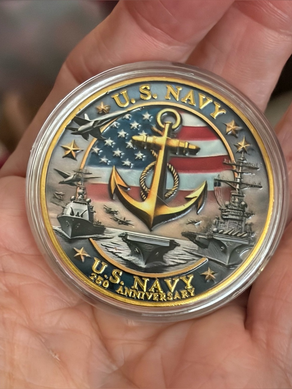 U.S. Navy 250th Anniversary Challenge Coin with Case